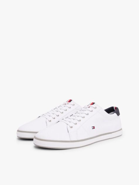 White Canvas Lace Up Trainers  Men
