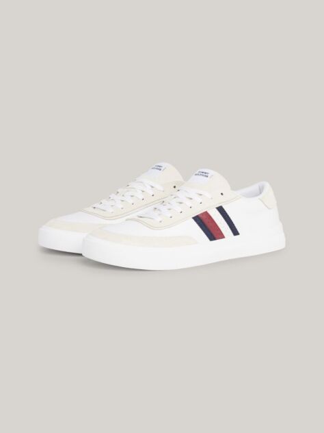Άσπρο Δερμάτινα Sneakers Με Signature Ρίγα  Άνδρες