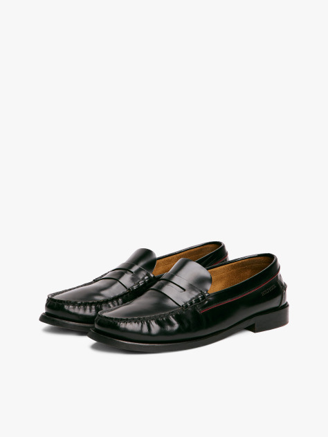 Μαύρο Δερμάτινα Loafers Με Ανάγλυφο Λογότυπο  Άνδρες