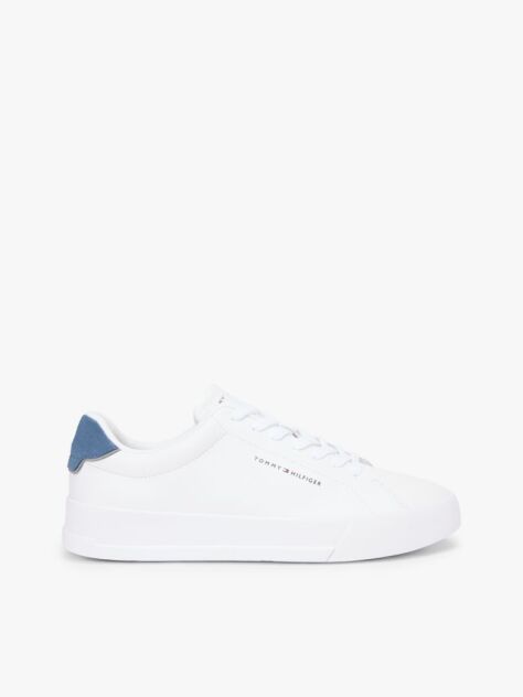 White Pebble Grain Court Trainers  Men