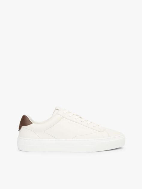 Beige Leather Cupsole Trainers  Men