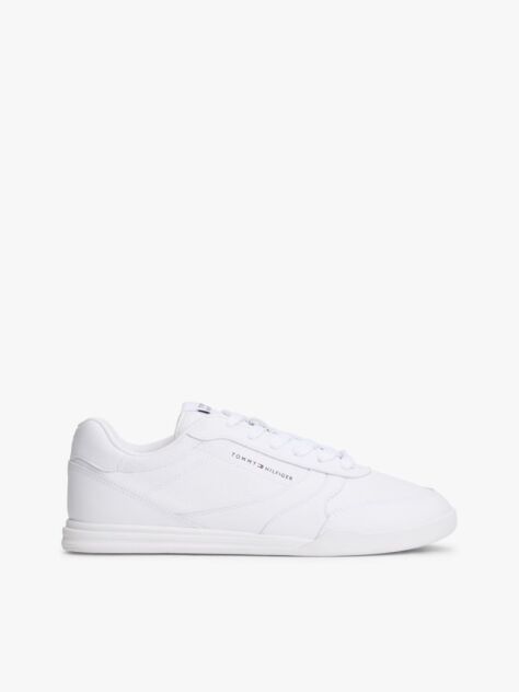 White Debossed Logo Cupsole Trainers With Leather  Men