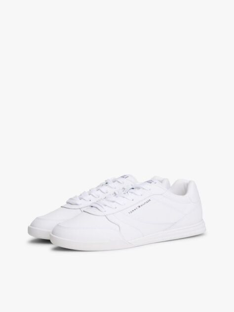 White Debossed Logo Cupsole Trainers With Leather  Men