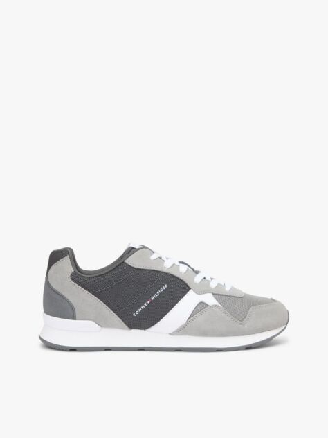 Grey Suede Mixed Texture Trainers  Men