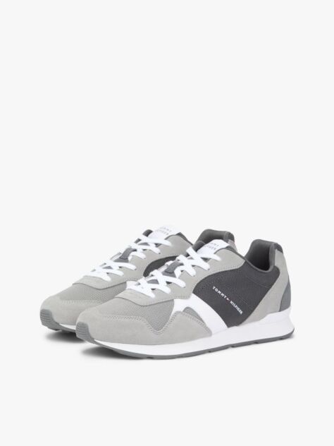 Grey Suede Mixed Texture Trainers  Men
