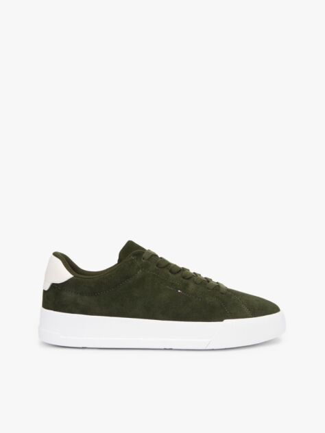 Green Debossed Logo Suede Court Trainers  Men