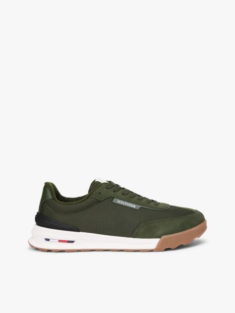 Green Retro Textured Mesh Trainers  Men