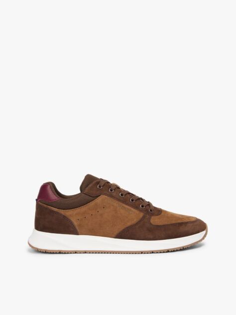Brown Suede Contrast Heel Trainers  Men