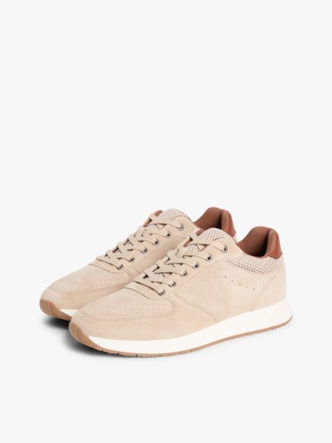 Beige Suede Mixed Texture Fine Cleat Trainers  Men