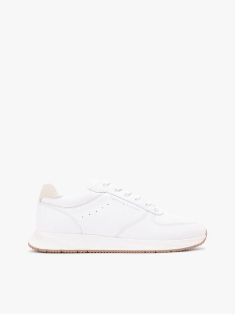 White Debossed Leather Fine Cleat Trainers  Men