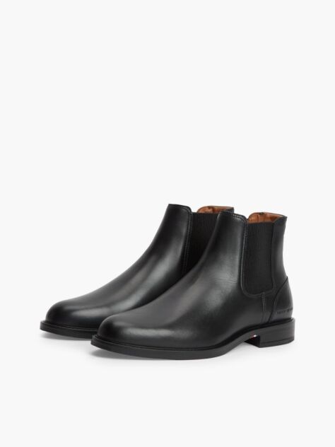 Black Leather Rubberised Flag Chelsea Boots  Men