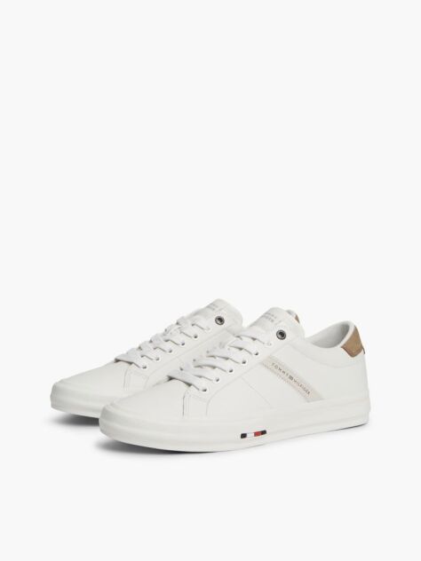Beige Leather Logo Contrast Heel Sneakers  Men