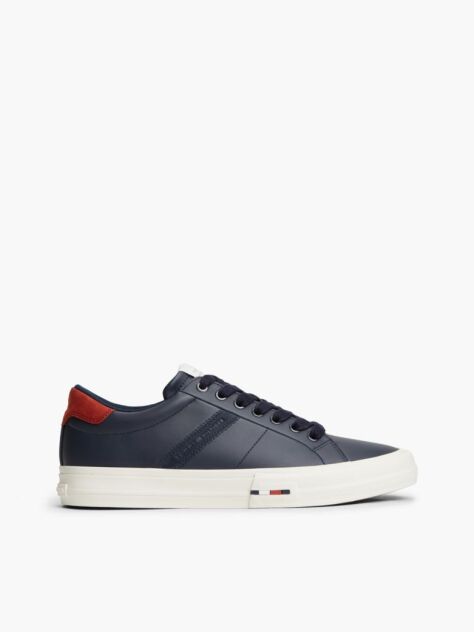 Μπλε Δερμάτινα Sneakers Με Πίσω Λεπτομέρεια Σε Αντίθεση  Άνδρες