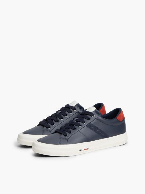 Μπλε Δερμάτινα Sneakers Με Πίσω Λεπτομέρεια Σε Αντίθεση  Άνδρες