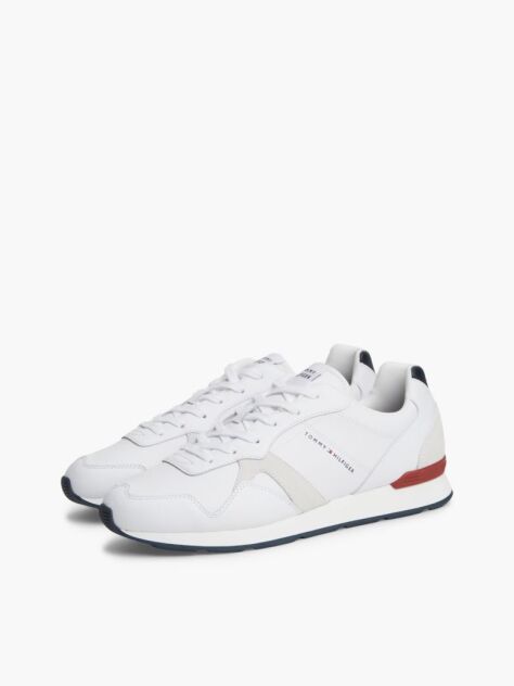 White Leather Embossed Logo Sneakers  Men