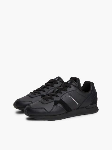 Μαύρο Δερμάτινα Sneakers Με Ανάγλυφο Λογότυπο  Άνδρες