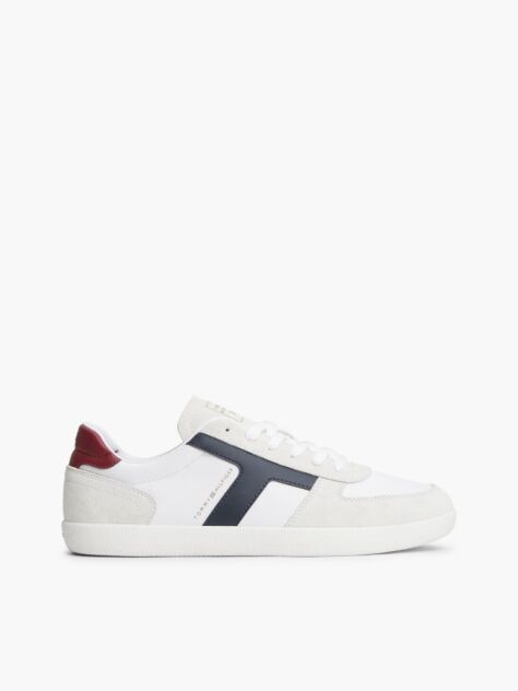Άσπρο Δερμάτινα Sneakers Με Υφασμάτινα Πάνελ  Άνδρες
