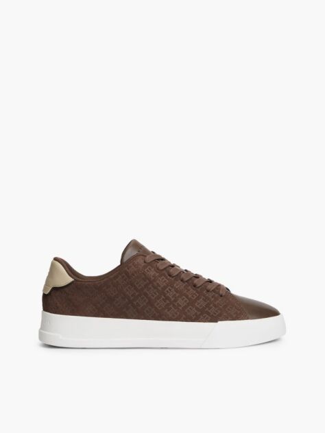 Brown TH Monogram Suede Court Sneakers  Men