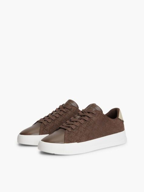 Brown TH Monogram Suede Court Sneakers  Men