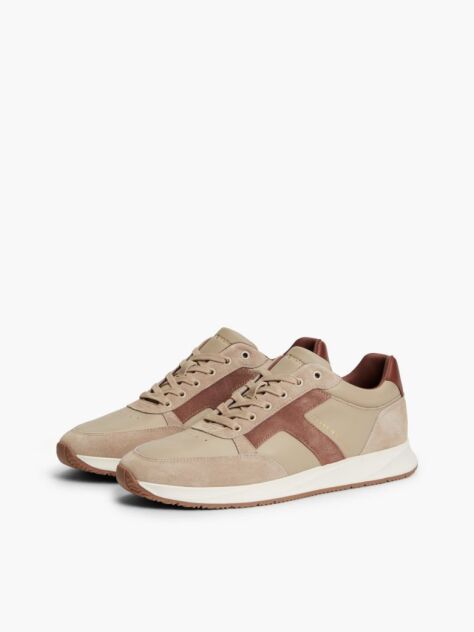 Beige Leather Mixed Texture Sneakers  Men