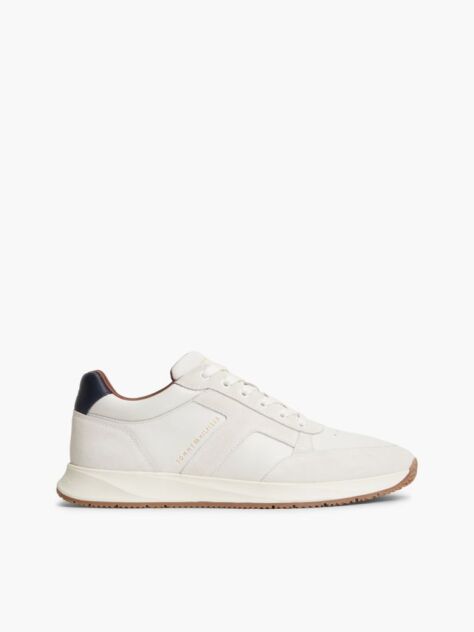 Beige Leather Mixed Texture Sneakers  Men