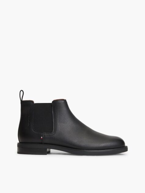 Black Pebble Grain Leather Chelsea Boots  Men