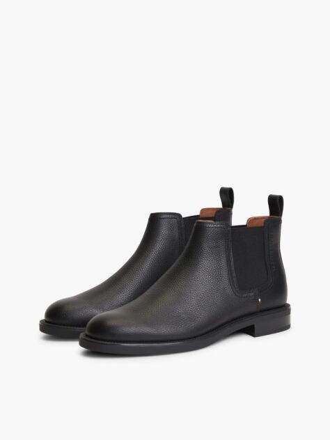 Black Pebble Grain Leather Chelsea Boots  Men
