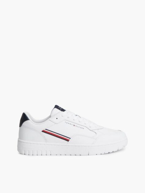 Άσπρο Δερμάτινα Sneakers Basketball Με Global Ριγέ Λεπτομέρεια  Άνδρες