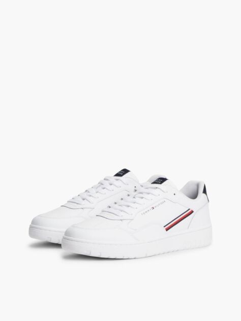 Άσπρο Δερμάτινα Sneakers Basketball Με Global Ριγέ Λεπτομέρεια  Άνδρες