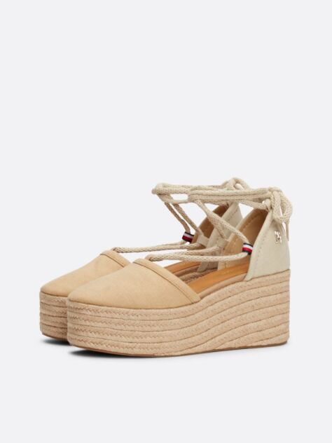 Beige Linen Rope Detail Wedge Heel Sandals  Women