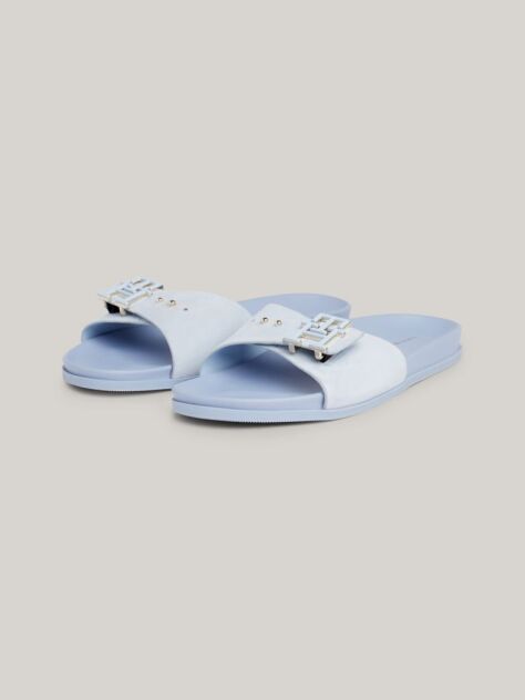 Blue TH Monogram Buckle Suede Sandals  Women