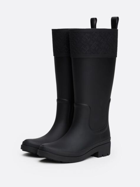 Black TH Monogram Rubber Cleat Rain Boots  Women