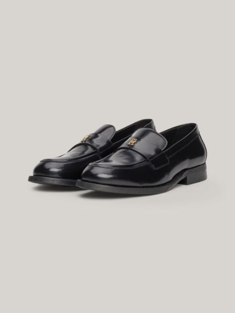 Black TH Monogram Leather Loafers  Women