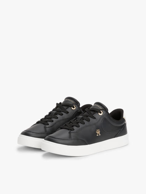 Black TH Monogram Leather Court Trainers  Women