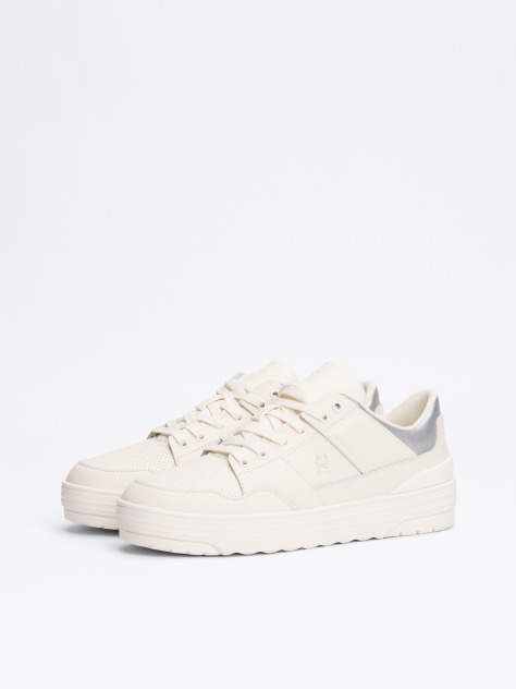 Μπεζ Δερμάτινα Sneakers Με Colour-Blocked Σχέδιο  Γυναίκες