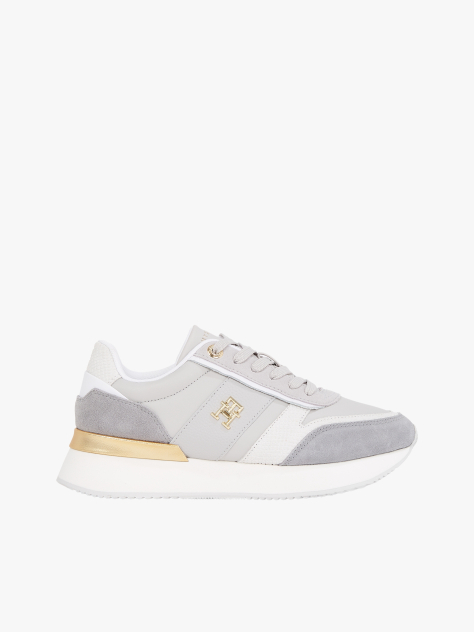 Multi Leather Textured Panel Metallic Trainers  Women