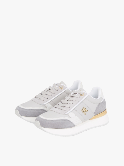 Multi Leather Textured Panel Metallic Trainers  Women