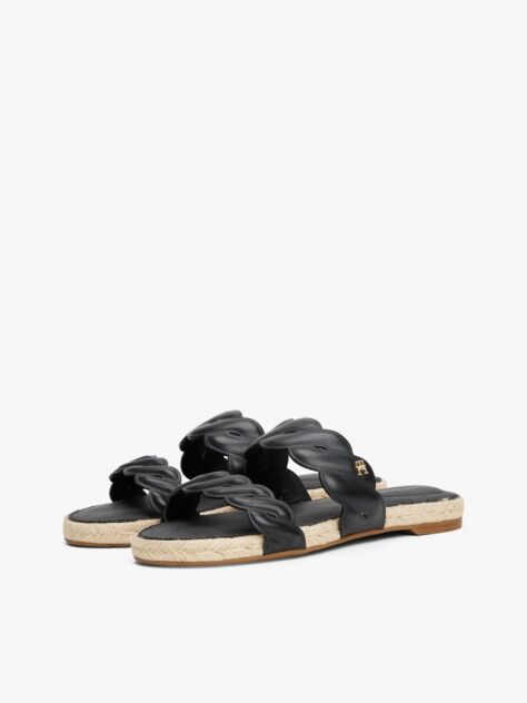 Black Leather Embossed Espadrille Mules  Women