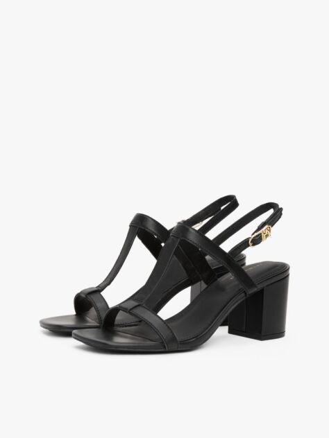 Black Leather Block Heel Sandals  Women