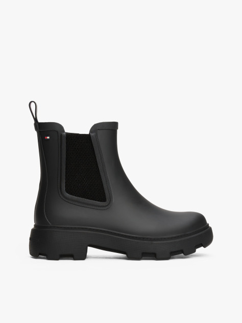 Black Rubberised Flag Cleat Rain Boots  Women