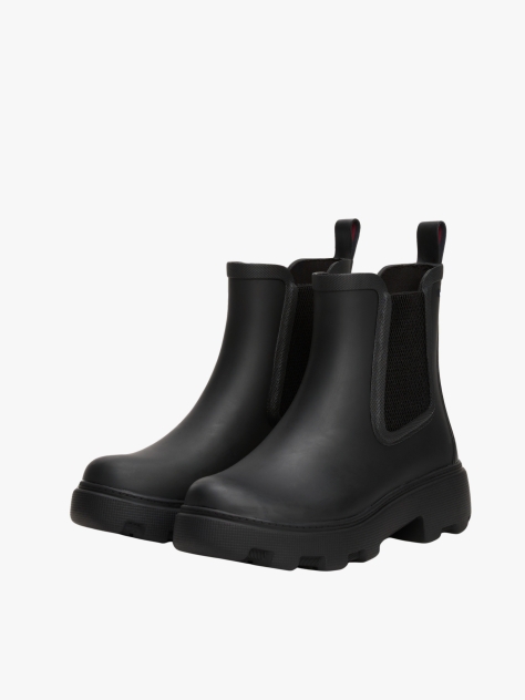 Black Rubberised Flag Cleat Rain Boots  Women