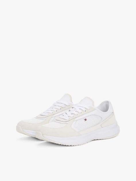 White Mixed Texture Runner Trainers  Women