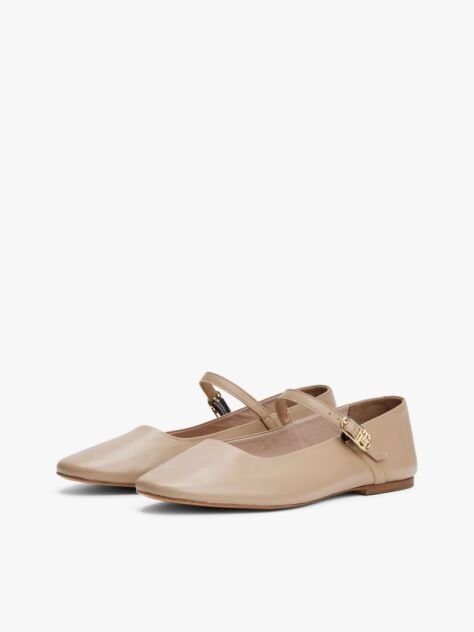 Beige Leather Mary Jane Ballerinas  Women