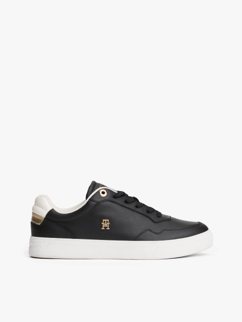 Black Leather Colour Pop Court Trainers  Women