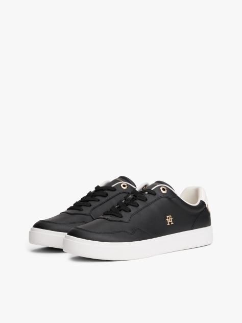 Black Leather Colour Pop Court Trainers  Women