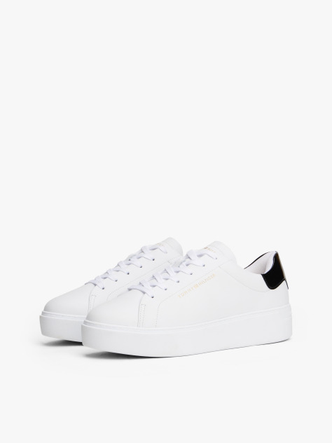 White Leather Contrast Heel Platform Trainers  Women