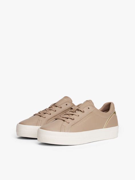 Beige Leather Chunky Sole Trainers  Women