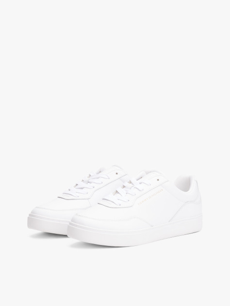White Leather Embossed Cupsole Trainers  Women