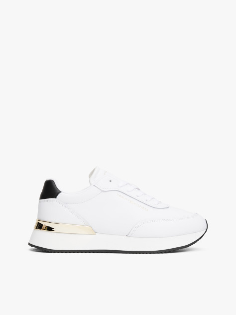 White Leather Gold-Tone Trim Fine Cleat Trainers  Women