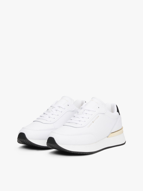 White Leather Gold-Tone Trim Fine Cleat Trainers  Women